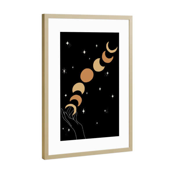 Poster mit Rahmen Gold "Hand Holding the moon cycle" artboxONE - Natur,Für Kinder,Galaxy
