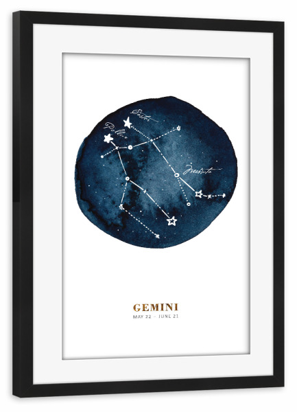 Poster mit Rahmen schwarz "Buffiere - Sternzeichen Zwilling" artboxONE - Galaxy