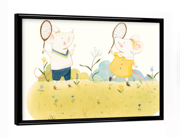 Poster mit schwarzem Rahmen "Federball" artboxONE - Für Kinder,Tiere,Sport