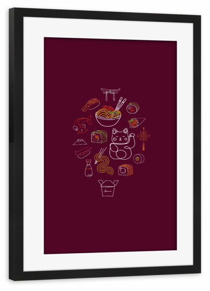 Poster mit Rahmen schwarz "Asian food dark red" artboxONE - Reise,Für Kinder,Essen & Trinken,Für Mama,Für Papa