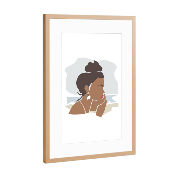 Poster mit Rahmen Kupfer "Girl with bun at the beach" artboxONE - Abstrakt,Menschen,Reise / Strand und Meer