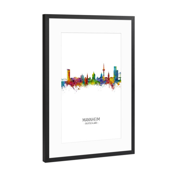 Poster mit Rahmen Schwarz (Metallic) "Mannheim Germany Skyline Portrait" artboxONE - Städte