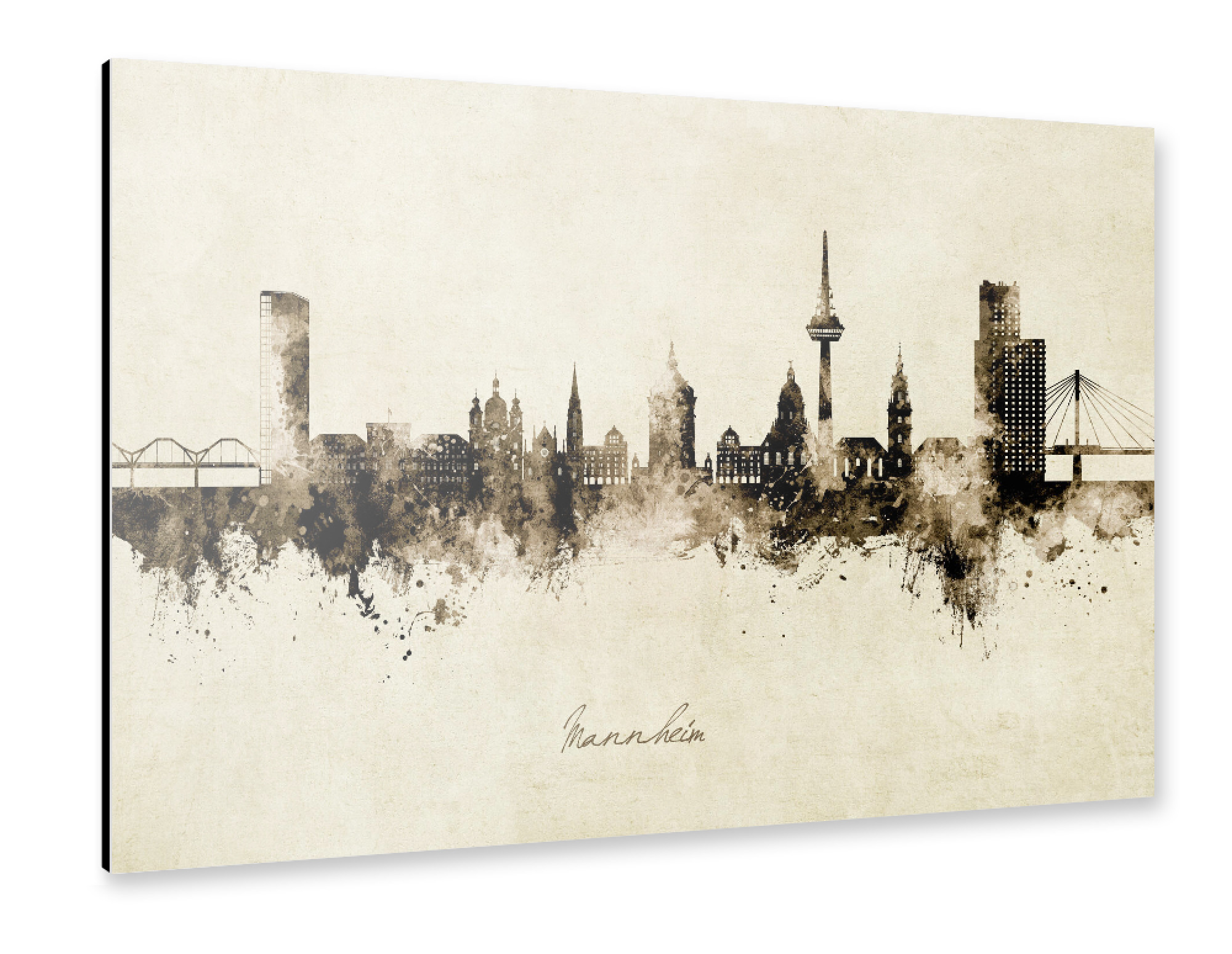 Alu-Dibond "Mannheim Germany Skyline Sepia" 30x20 cm artboxONE