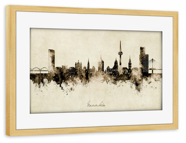 Poster mit Rahmen kiefer "Mannheim Germany Skyline Sepia" artboxONE - Städte