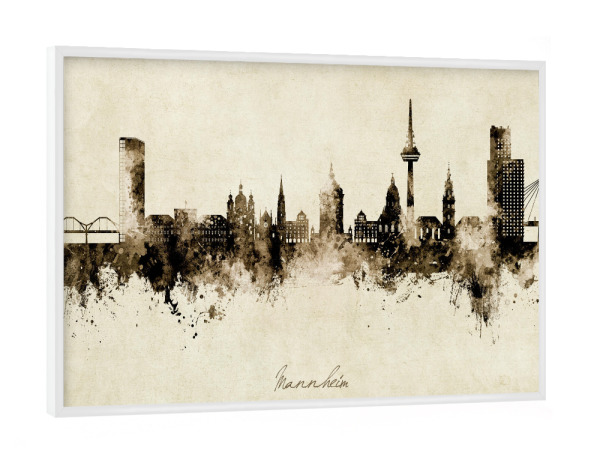 Poster mit weißem Rahmen "Mannheim Germany Skyline Sepia" artboxONE - Städte