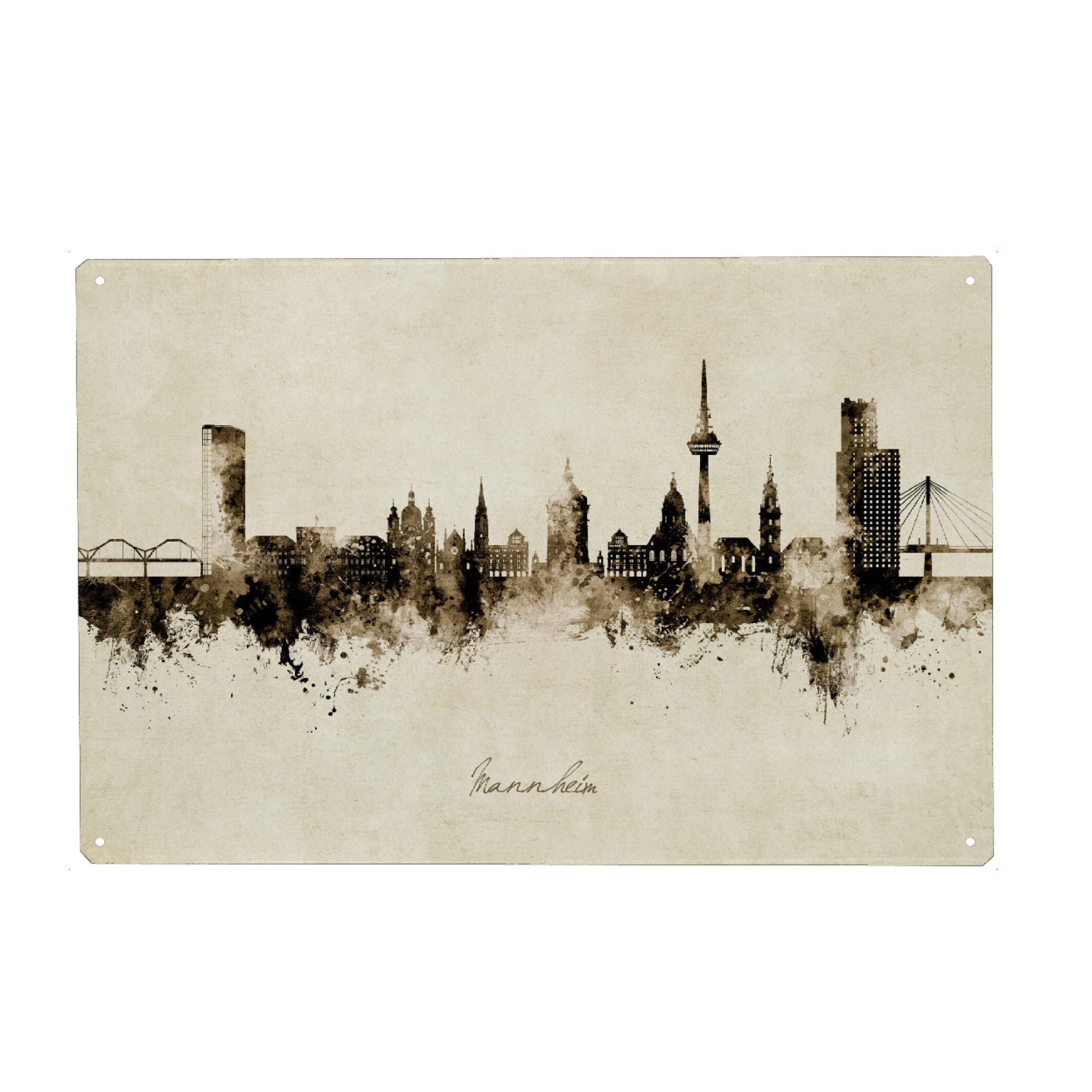 Metall Poster "Mannheim Germany Skyline Sepia" artboxONE - Städte