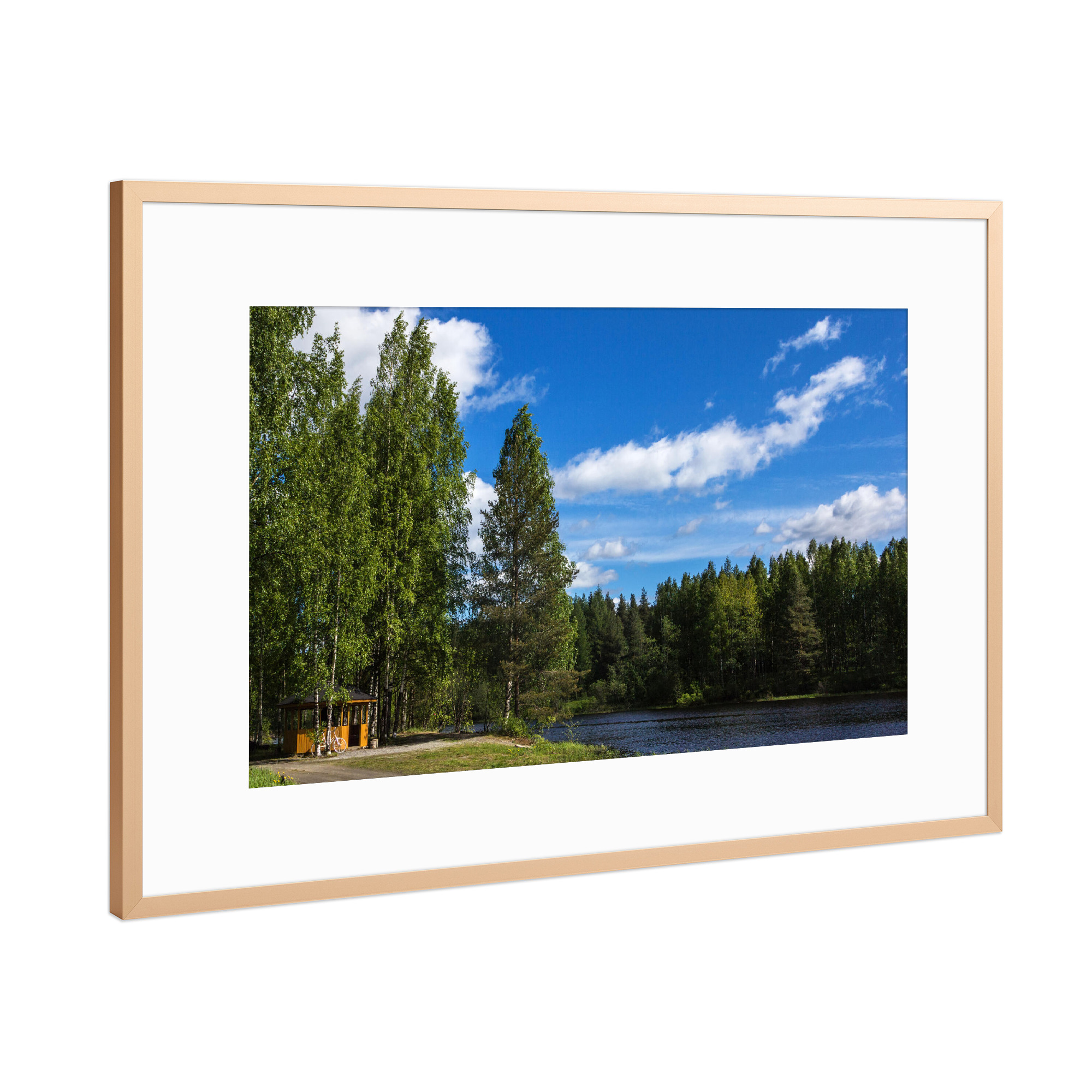 Poster mit Rahmen Kupfer "Holzhütte am See" artboxONE - Natur,Reise,Reise / Länder