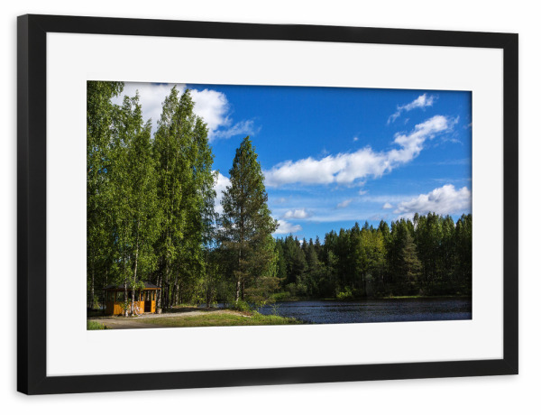 Poster mit Rahmen schwarz "Holzhütte am See" artboxONE - Natur,Reise,Reise / Länder