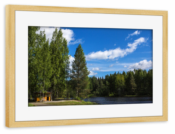 Poster mit Rahmen kiefer "Holzhütte am See" artboxONE - Natur,Reise,Reise / Länder