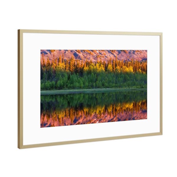 Poster mit Rahmen Gold "See mit Spiegelung in Finnland" artboxONE - Natur,Reise,Reise / Länder