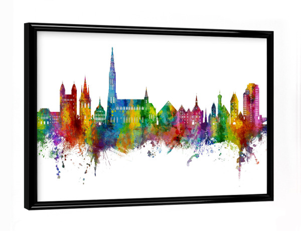 Poster mit schwarzem Rahmen "Ulm Germany Skyline" artboxONE - Städte
