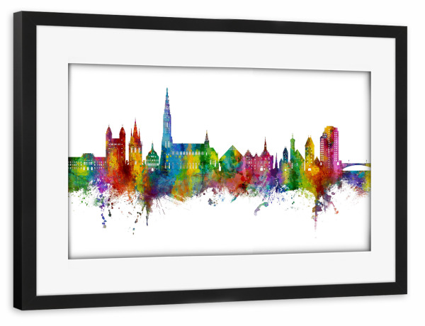 Poster mit Rahmen schwarz "Ulm Germany Skyline" artboxONE - Städte