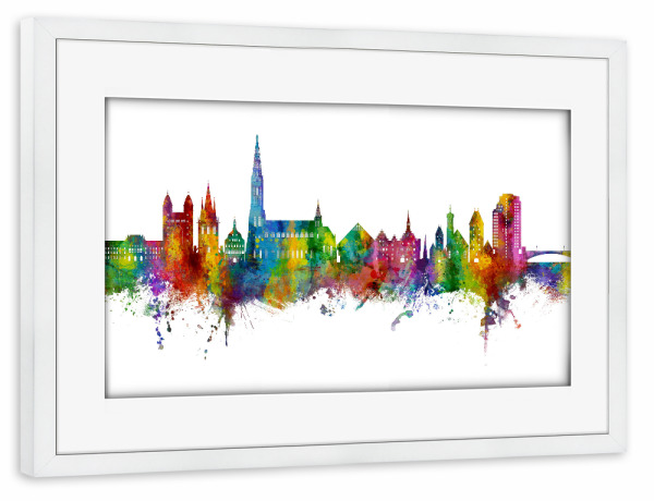 Poster mit Rahmen weiß "Ulm Germany Skyline" artboxONE - Städte