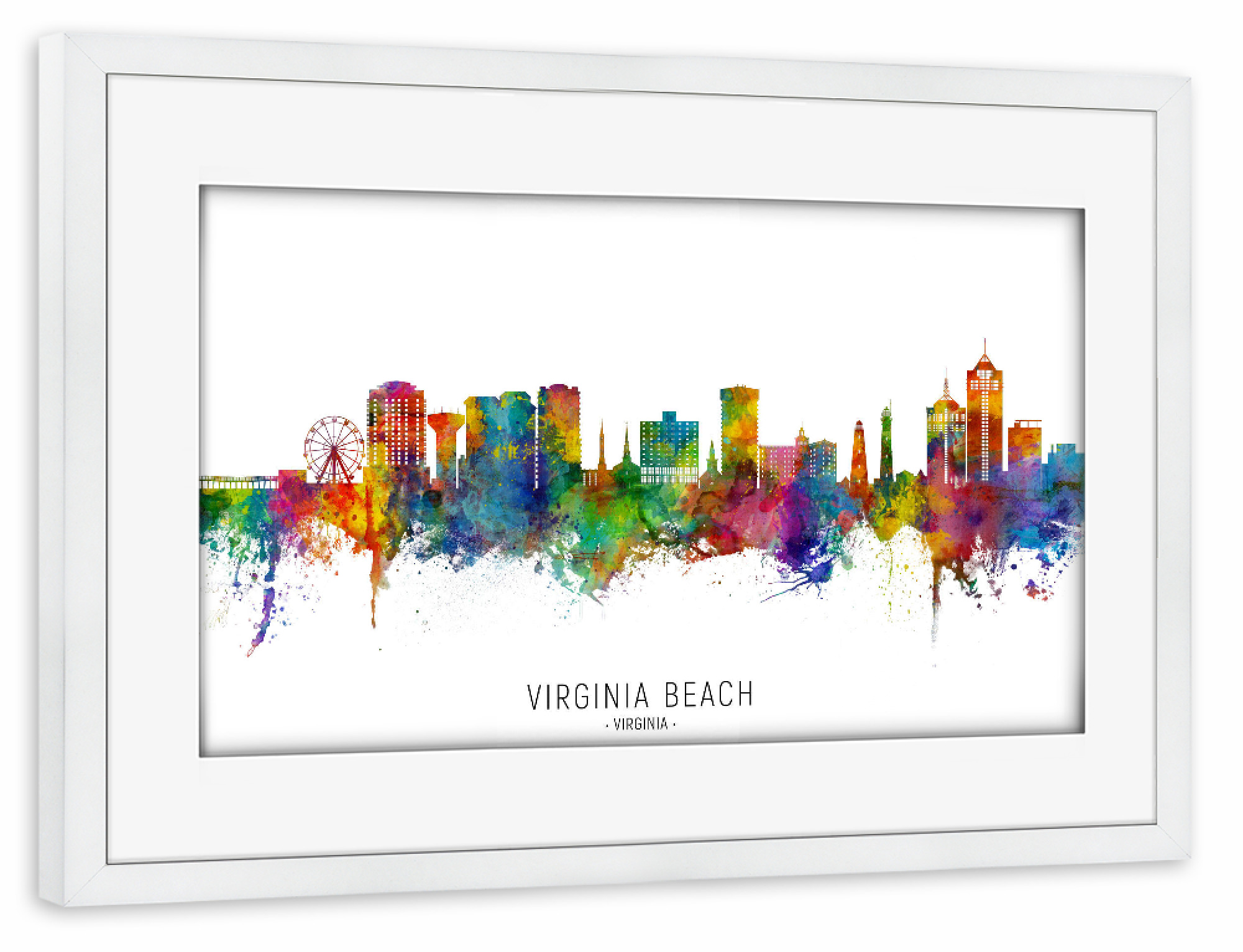 Poster mit Rahmen weiß "Virginia Beach Skyline txt" artboxONE - Städte