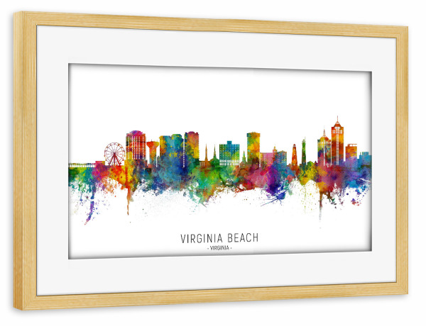 Poster mit Rahmen kiefer "Virginia Beach Skyline txt" artboxONE - Städte
