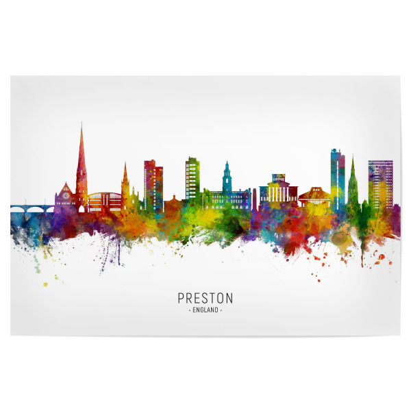 Poster 30x20 cm "Preston England Skyline txt" artboxONE - Städte