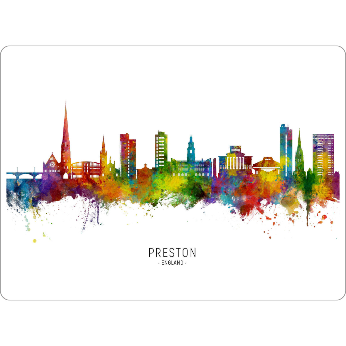 Tischset "Preston England Skyline txt" artboxONE - Städte - Preston,England,Skyline,Cityscape,Stadtbild,Watercolor,Painting,City,Stadt,Bunt,Colorful