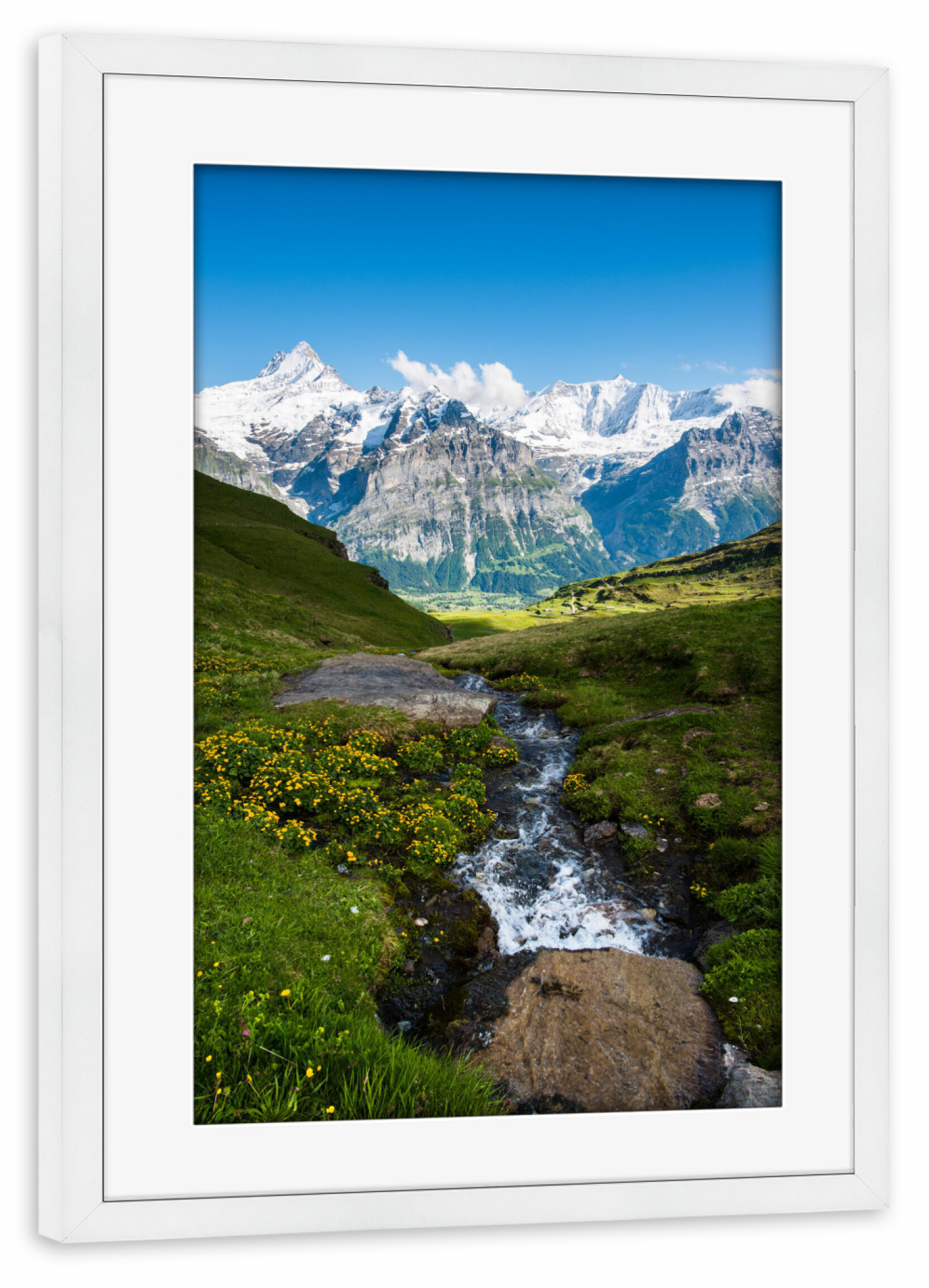 Poster mit Rahmen weiß "View from Grindelwald First" artboxONE - Natur,Reise,Reise / Länder