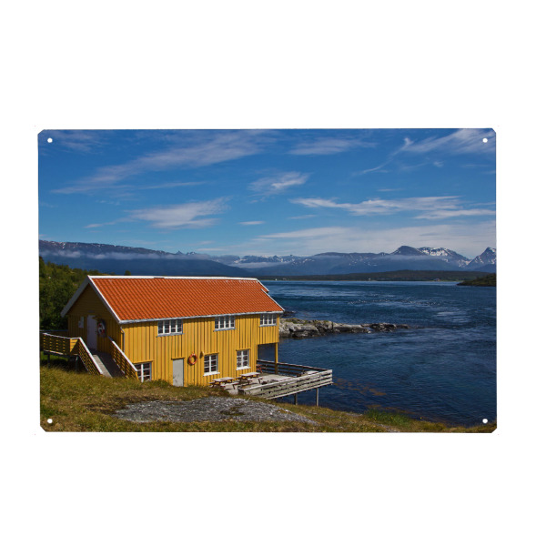 Holzbild "Haus am Fjord" artboxONE - Natur,Reise,Architektur,Reise / Strand und Meer,Reise / Länder