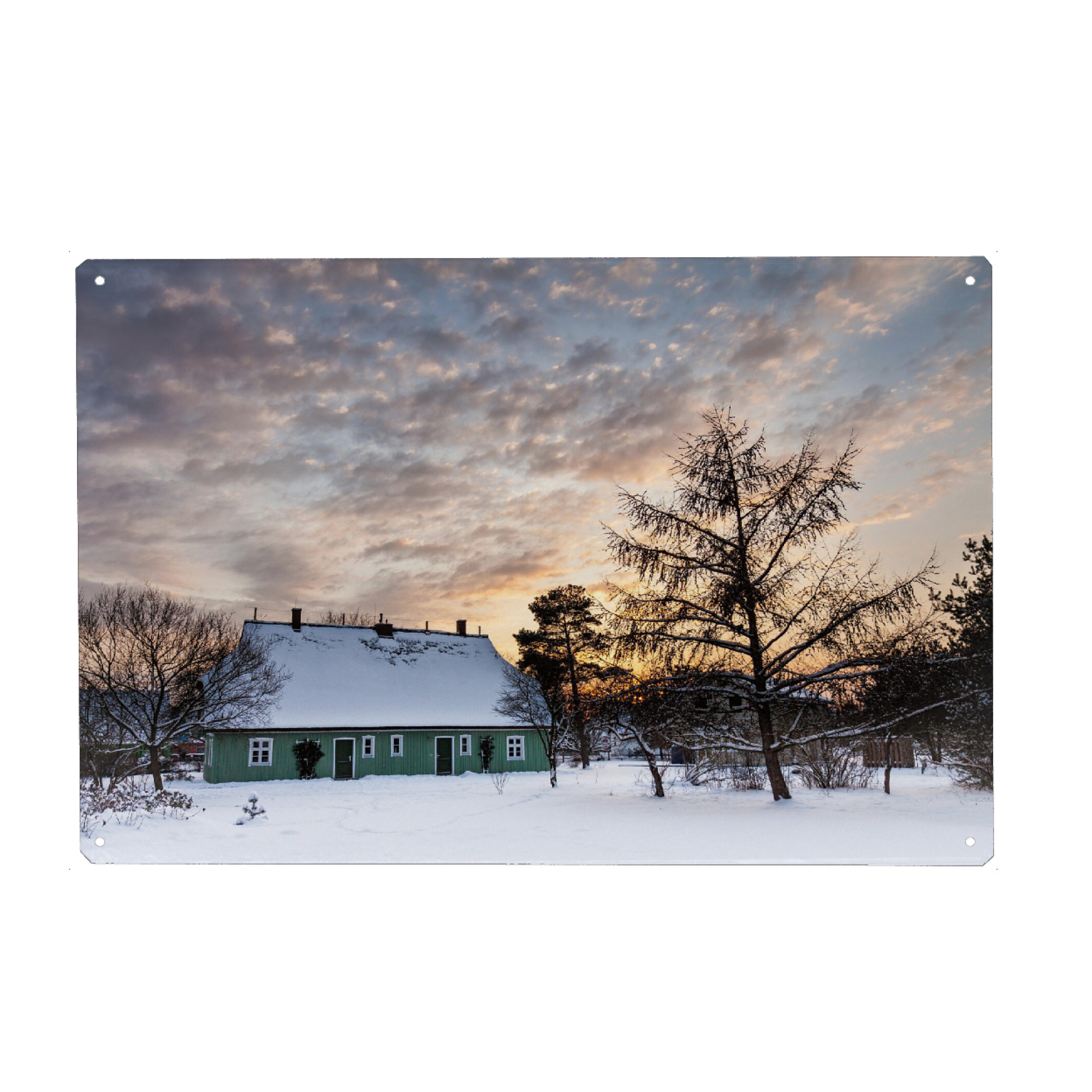 Metall Poster "Haus mit Schnee in Wieck" artboxONE - Natur,Reise,Architektur