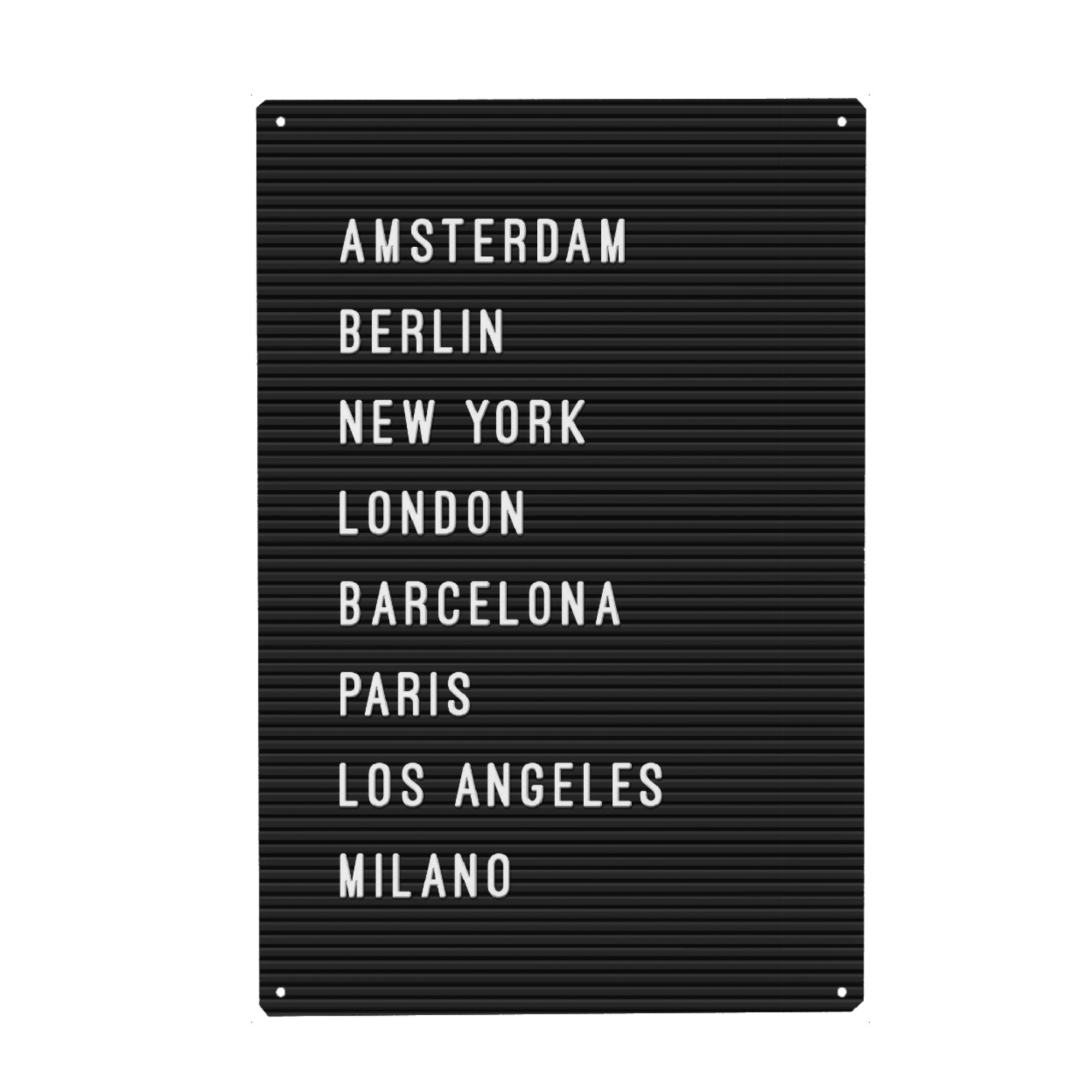 Metall Poster "Letterboard Städte Welt" artboxONE - Städte,Städte / New York,Typografie,Reise,Schwarzweiß