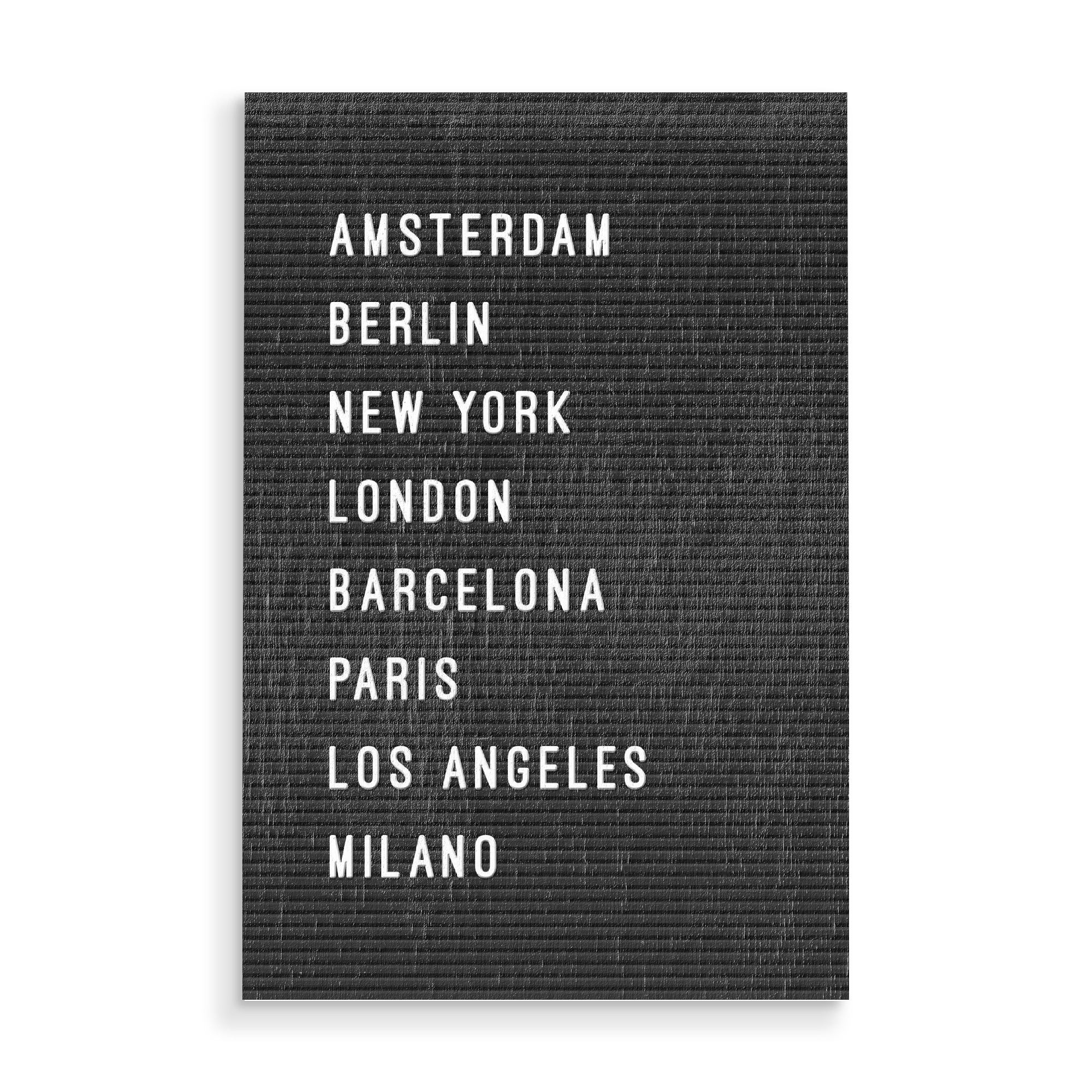 Holzbild "Letterboard Städte Welt" artboxONE - Städte,Städte / New York,Typografie,Reise,Schwarzweiß