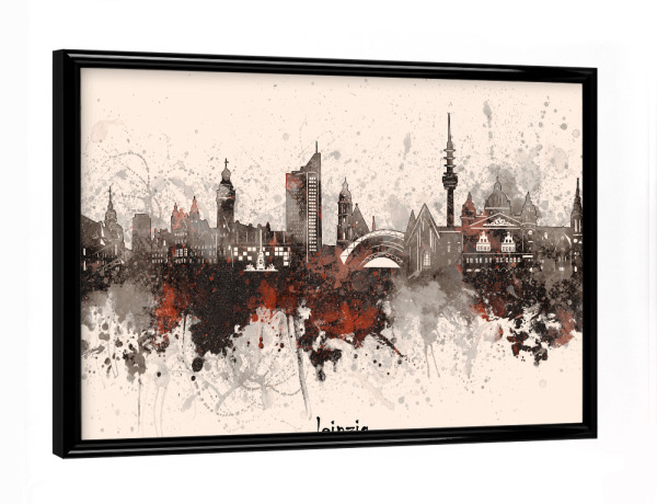 Poster mit schwarzem Rahmen "Leipzig skyline artistic beige" artboxONE - Städte,Architektur
