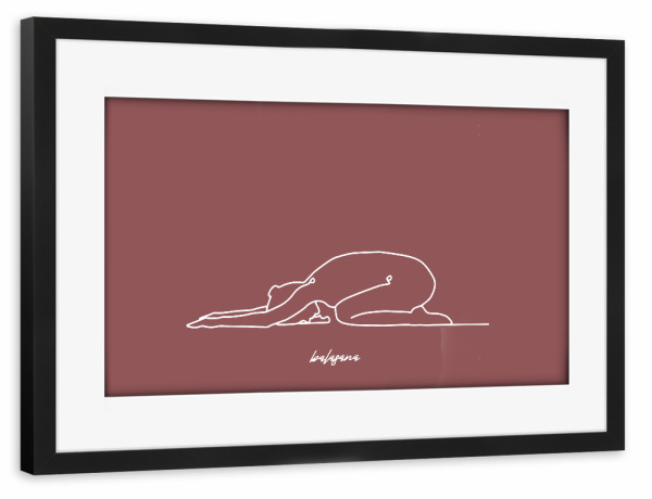 Poster mit Rahmen schwarz "Yoga Balasana rot one line" artboxONE - Sport