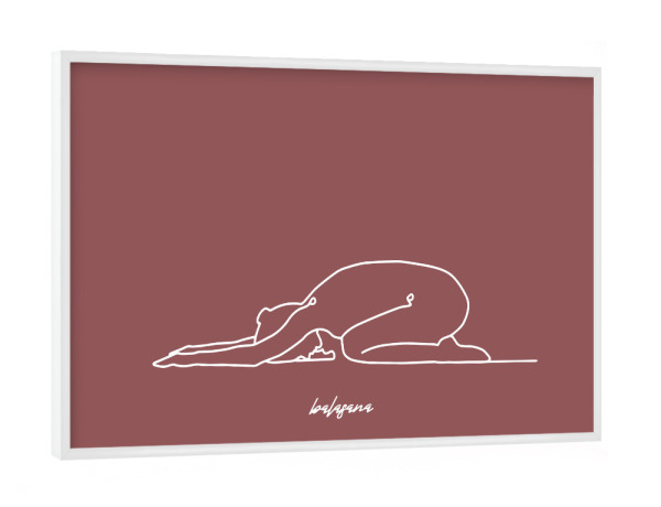 Poster mit weißem Rahmen "Yoga Balasana rot one line" artboxONE - Sport