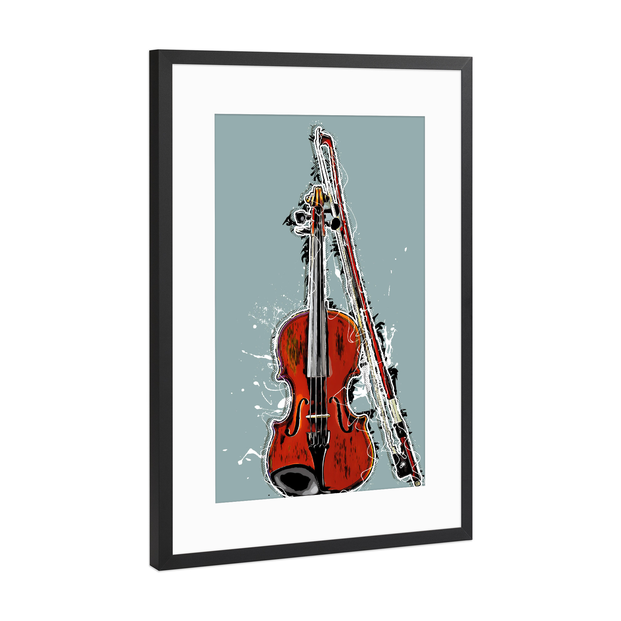 Poster mit Rahmen Schwarz (Metallic) "Violin string instrument cartoon" artboxONE - Musik