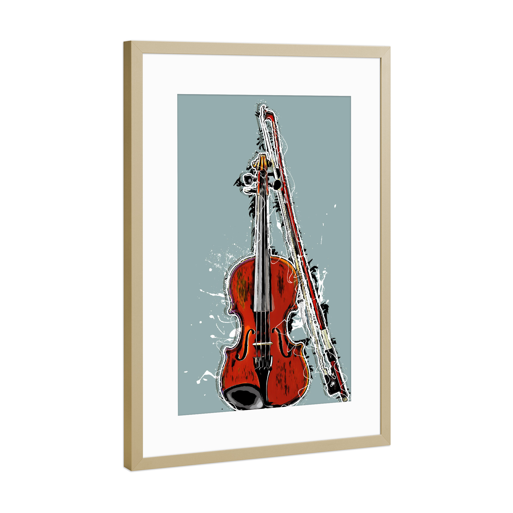 Poster mit Rahmen Gold "Violin string instrument cartoon" artboxONE - Musik - Music,Instrument,Instruments,String,Violin,Violinist,Musik,Geige