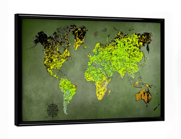 Poster mit schwarzem Rahmen "World map green cartoon" artboxONE - Reise,Kartografie