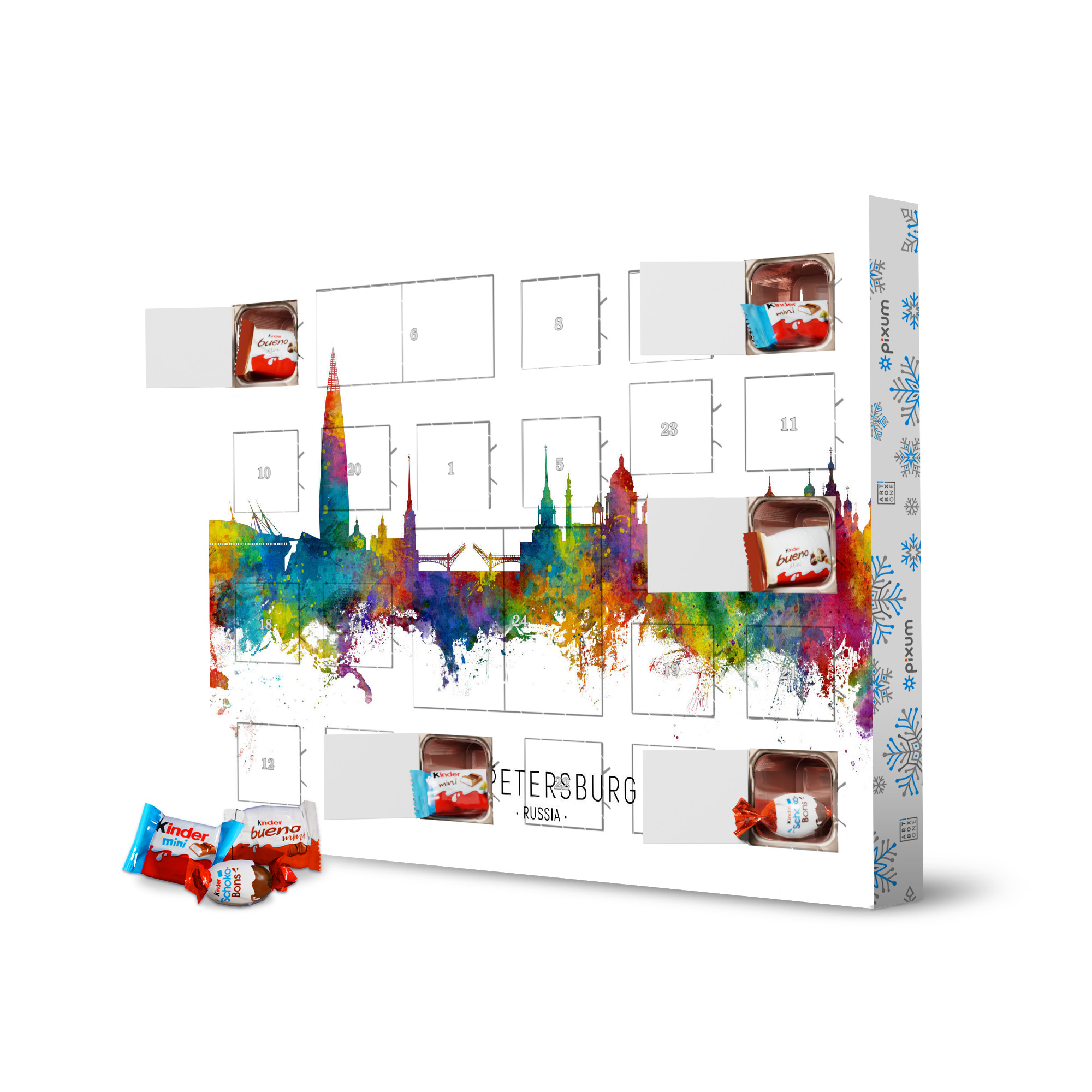 Adventskalender XXL mit Produkten von Kinder St Petersburg Russia Skyline txt artboxONE Adventskalender Städte