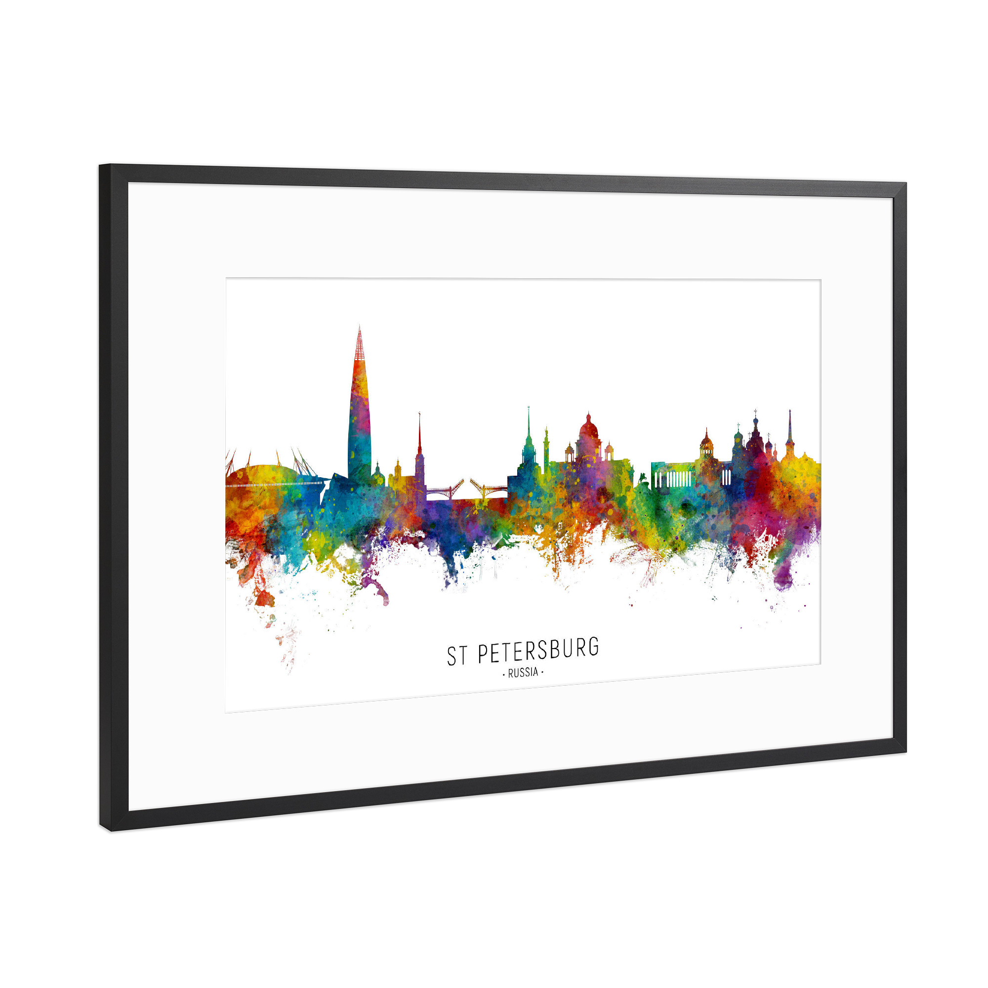 Poster mit Rahmen Schwarz (Metallic) "St Petersburg Russia Skyline txt" artboxONE - Städte
