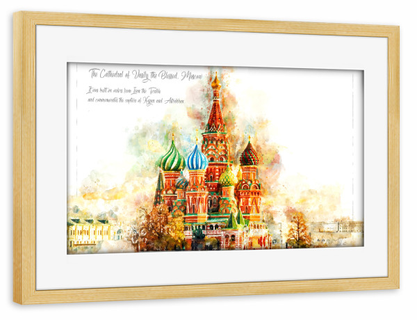 Poster mit Rahmen kiefer "St. Basilius Moskau Aquarell" artboxONE - Architektur,Reise / Länder