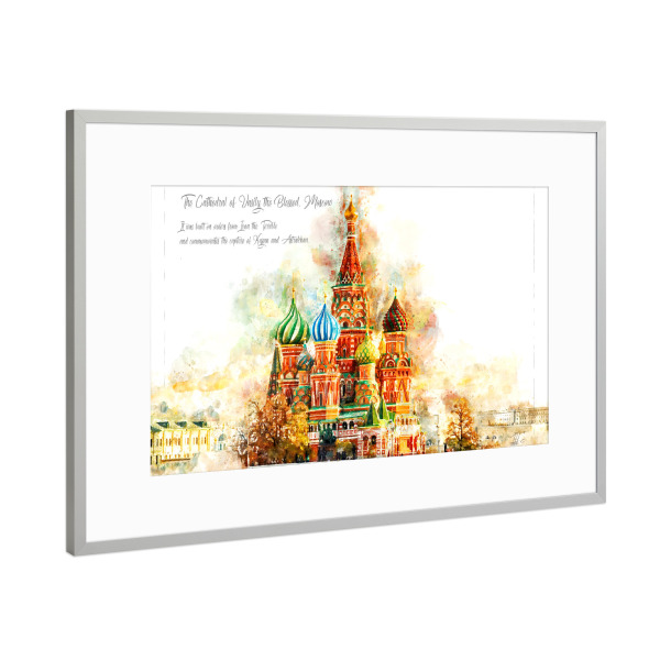 Poster mit Rahmen Silber "St. Basilius Moskau Aquarell" artboxONE - Architektur,Reise / Länder