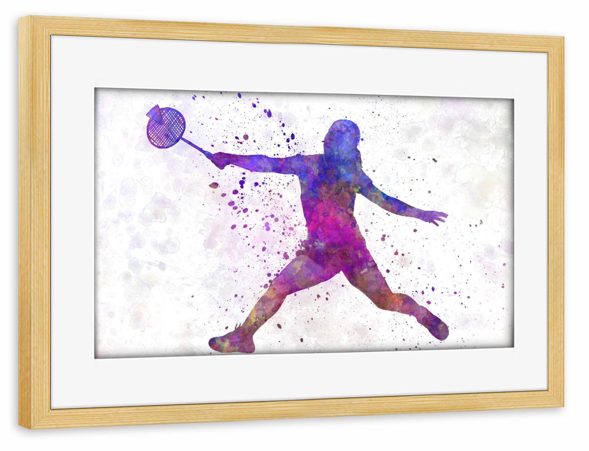Poster mit Rahmen kiefer "Badminton female silhouette" artboxONE - Sport - Sport,Sports,Color,Illustration,Requeta,Badminton,Woman,Ball