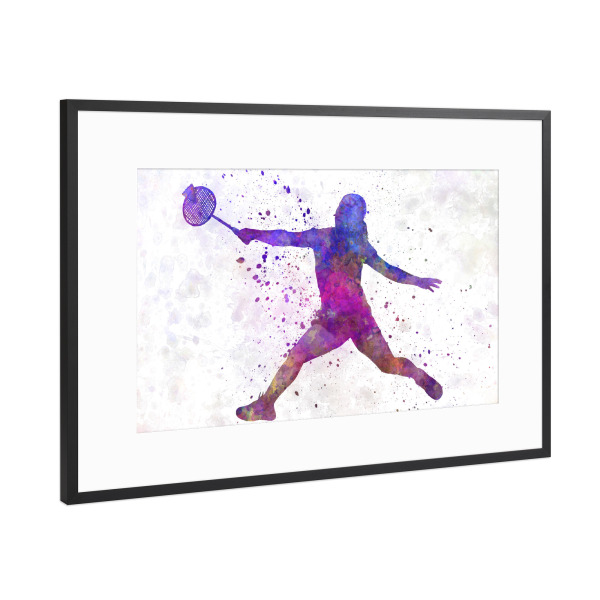 Poster mit Rahmen Schwarz (Metallic) "Badminton female silhouette" artboxONE - Sport - Sport,Sports,Color,Illustration,Requeta,Badminton,Woman,Ball