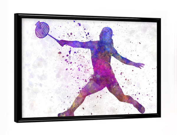 Poster mit schwarzem Rahmen "Badminton female silhouette" artboxONE - Sport - Sport,Sports,Color,Illustration,Requeta,Badminton,Woman,Ball