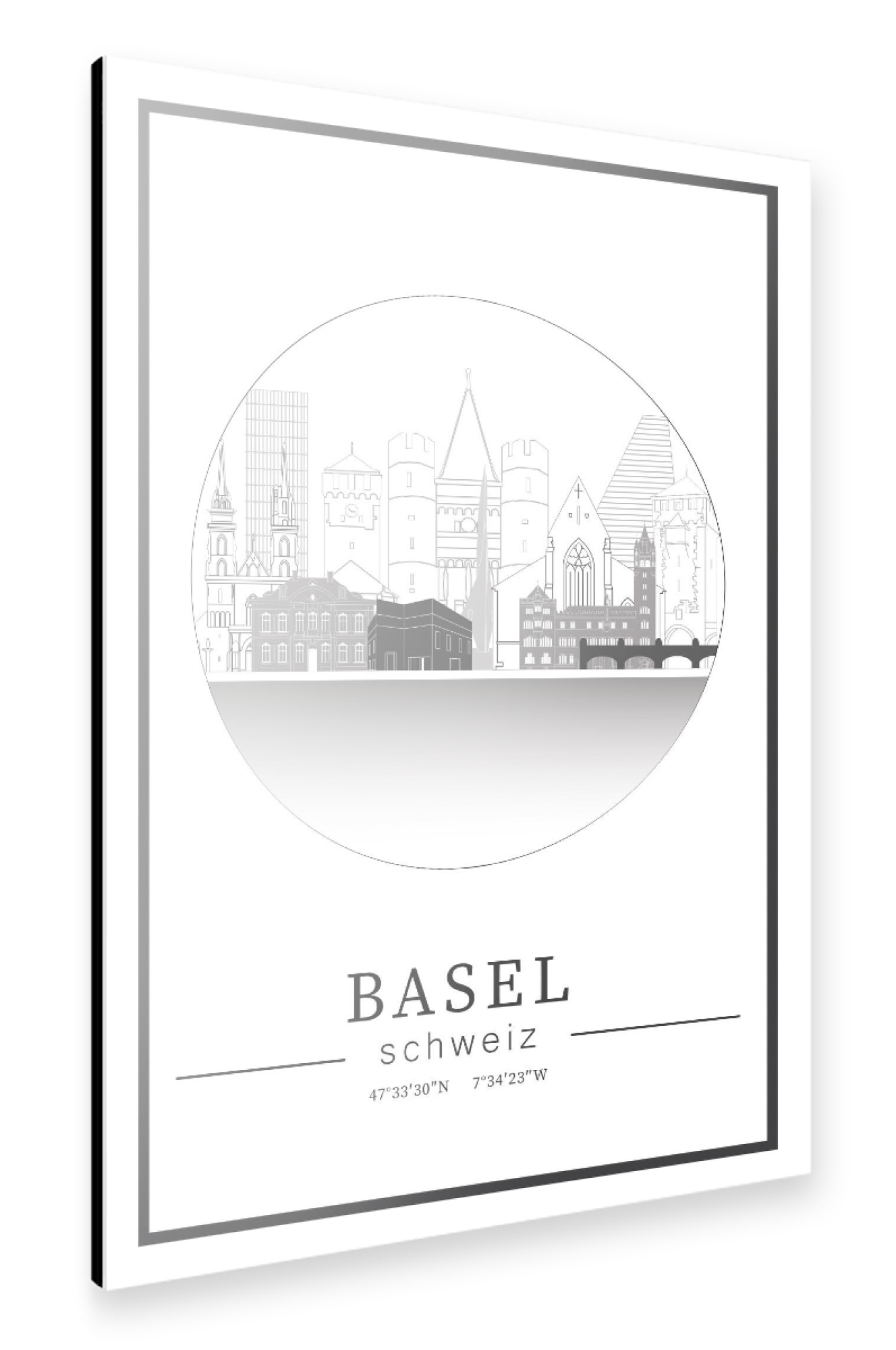 Alu-Dibond "Basel skyline line art circle" 30x20 cm artboxONE