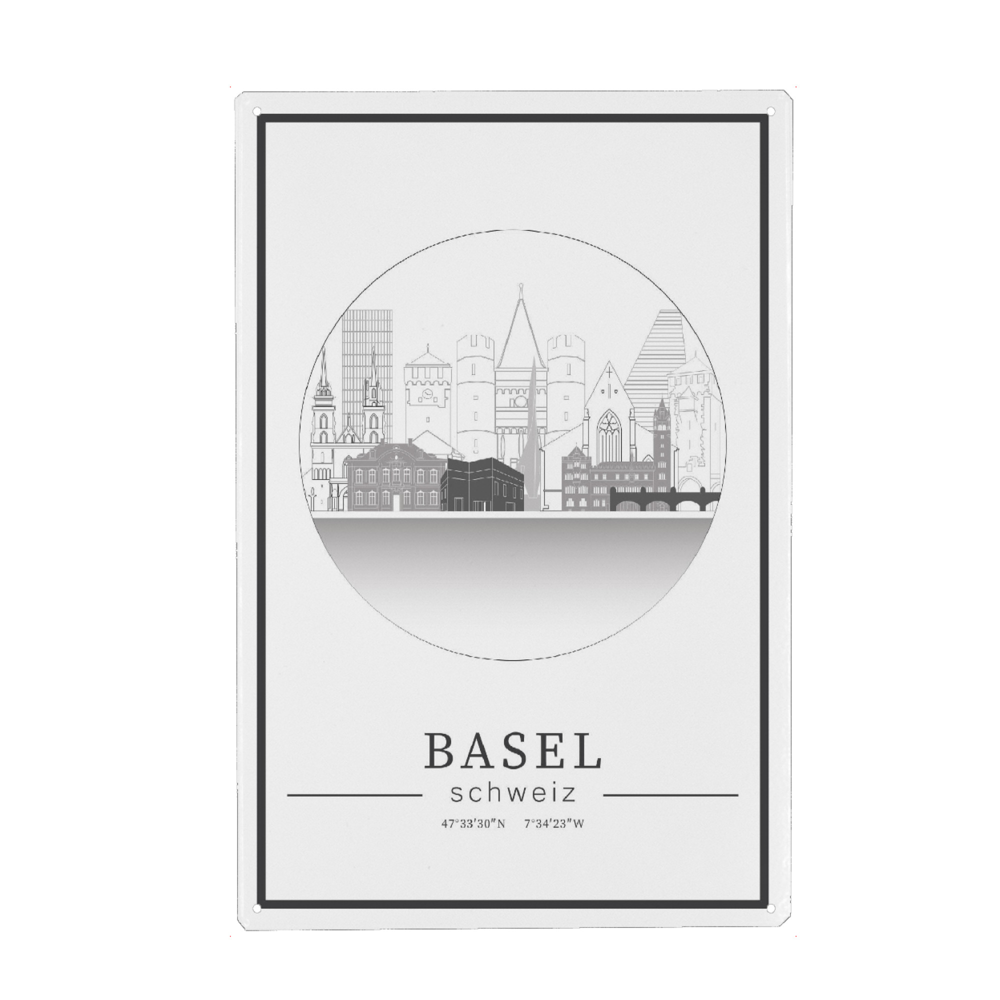 Metall Poster "Basel skyline line art circle" artboxONE - Städte,Reise,Architektur,Kartografie