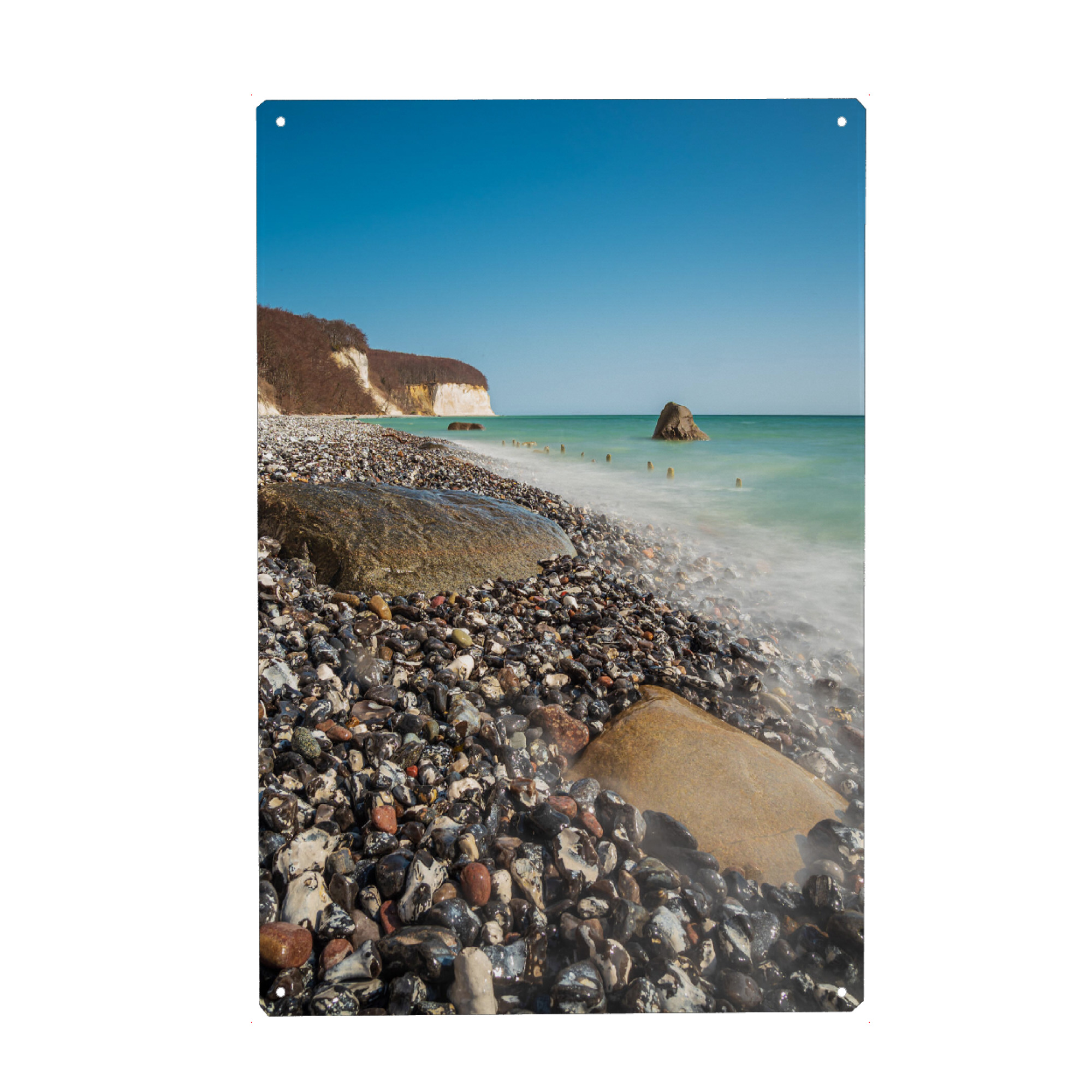 Holzbild "Kreidefelsen, Buhne und Steine" artboxONE - Natur,Reise,Reise / Strand und Meer