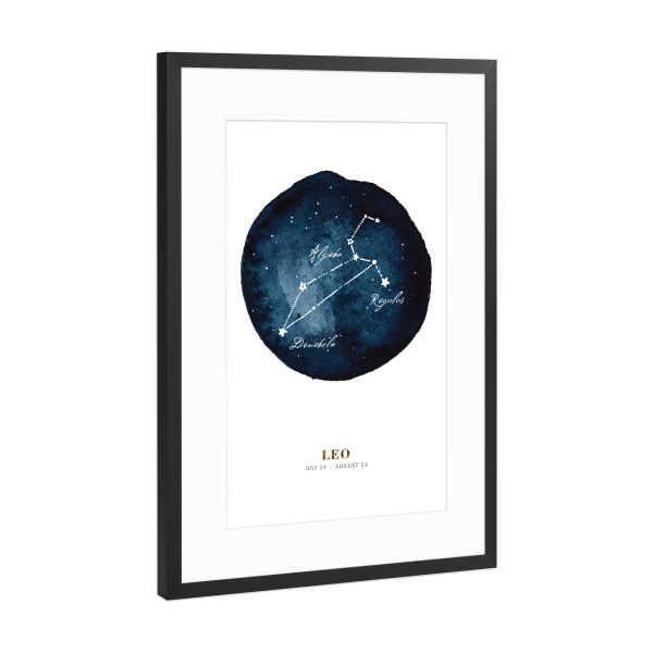 Poster mit Rahmen Schwarz (Metallic) "Buffiere - Sternzeichen Löwe" artboxONE - Galaxy