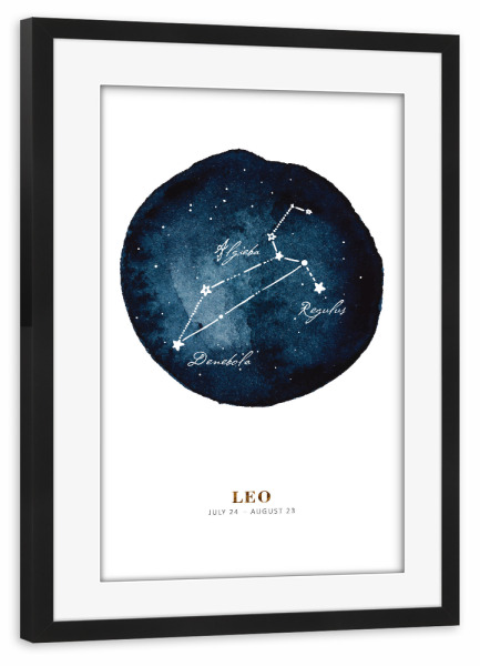 Poster mit Rahmen schwarz "Buffiere - Sternzeichen Löwe" artboxONE - Galaxy