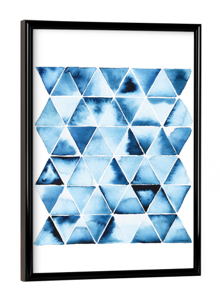Poster mit schwarzem Rahmen "Buffiere - Blaue Dreiecke" artboxONE - Abstrakt