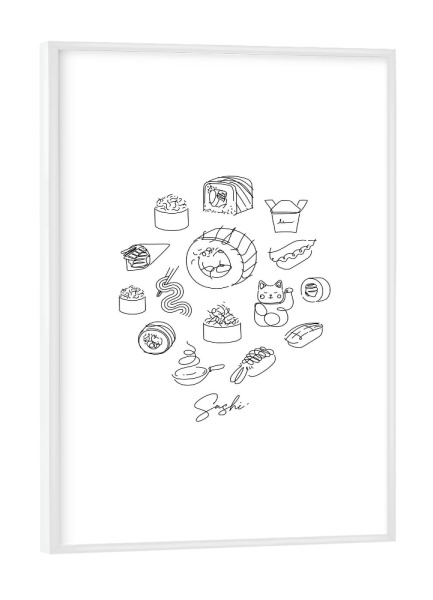 Poster mit weißem Rahmen "Sushi types white" artboxONE - Für Kinder,Essen & Trinken,Für Mama,Für Papa