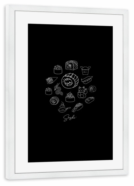 Poster mit Rahmen weiß "Sushi types black" artboxONE - Für Kinder,Essen & Trinken,Für Mama,Für Papa