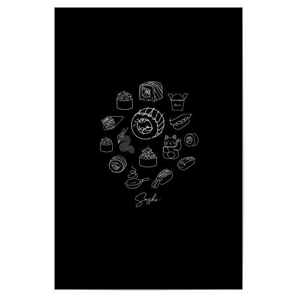 Poster "Sushi types black" artboxONE - Für Kinder,Essen & Trinken,Für Mama,Für Papa