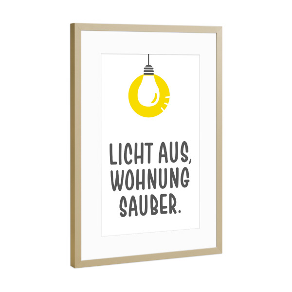 Poster mit Rahmen Gold "Licht & Chaos I Gelb & Weiß" artboxONE - Typografie,Für Kinder,Comic,Für Mama,Lustig