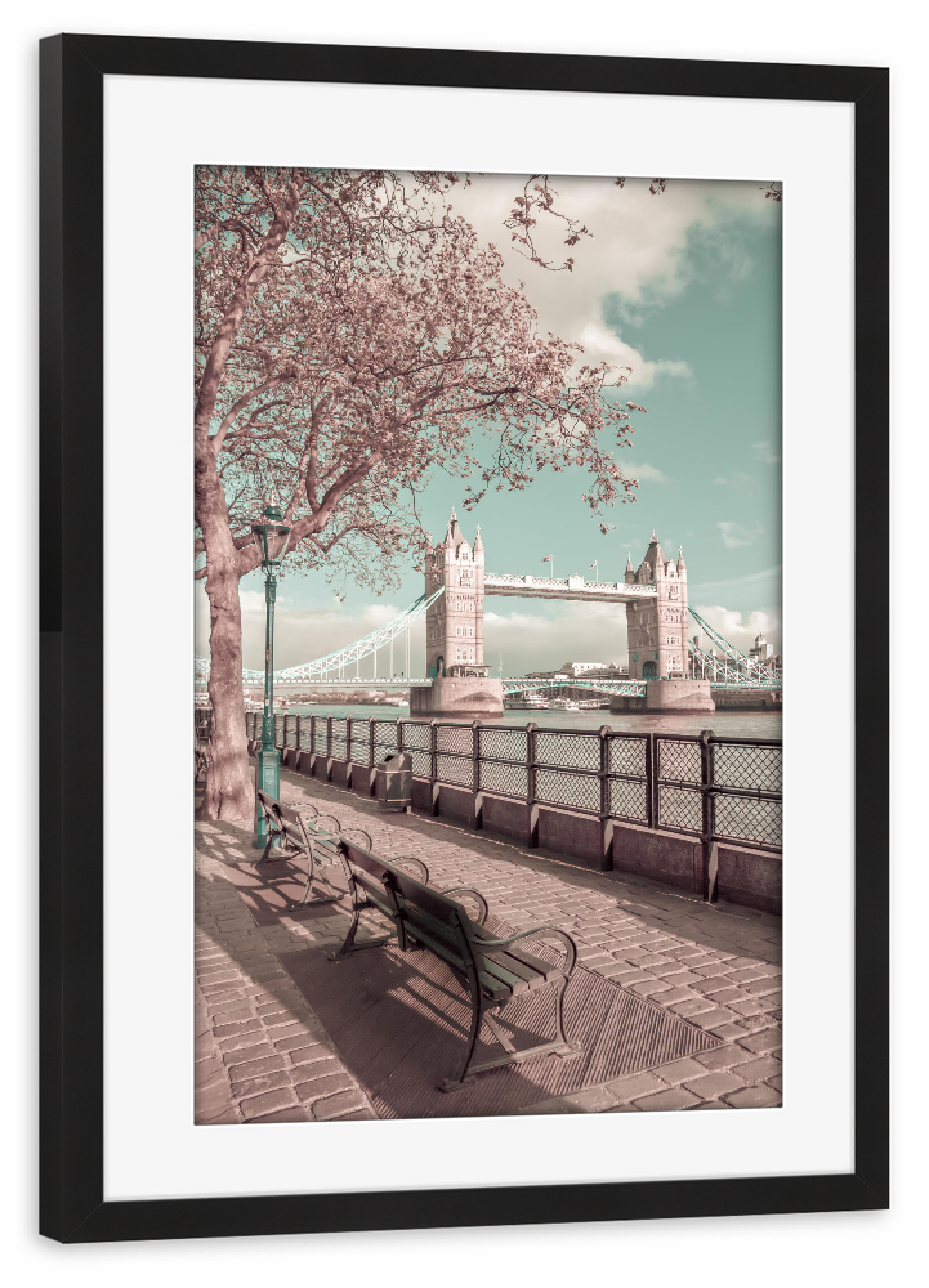 Poster mit Rahmen schwarz "Tower Bridge urbaner Vintage-Stil" artboxONE - Städte / London,Architektur
